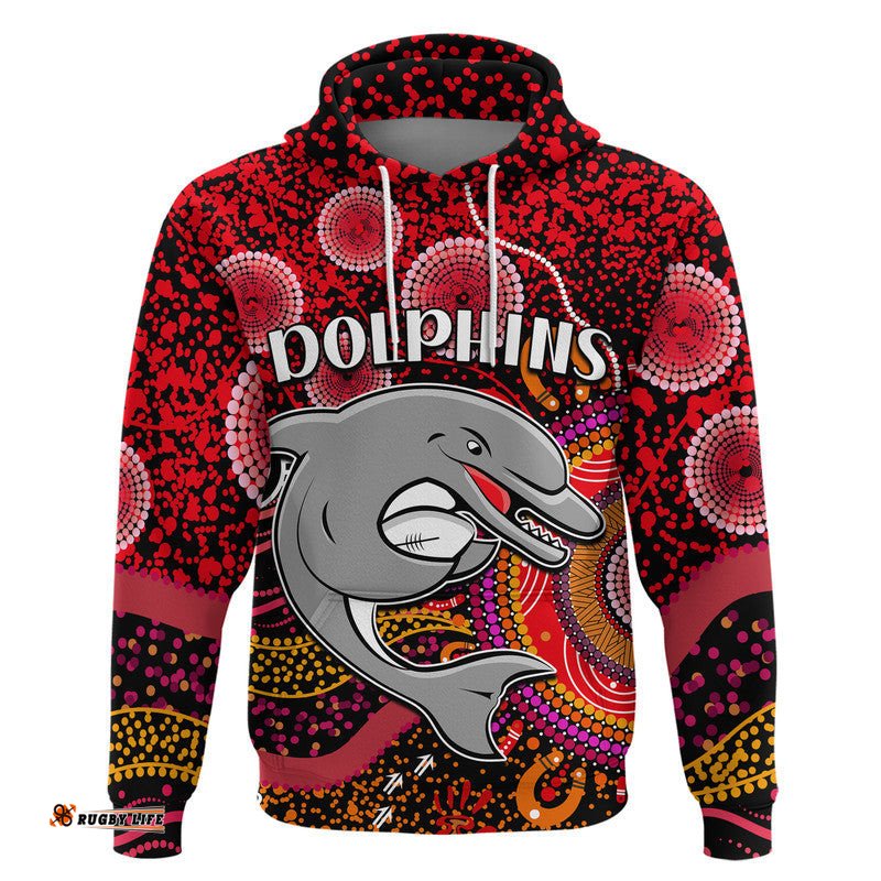 dolphins rugby zip up and pullover hoodie aboriginal dots verion