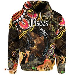 australian astrology zip up and pullover hoodie pisces platypus zodiac aboriginal vibes gold