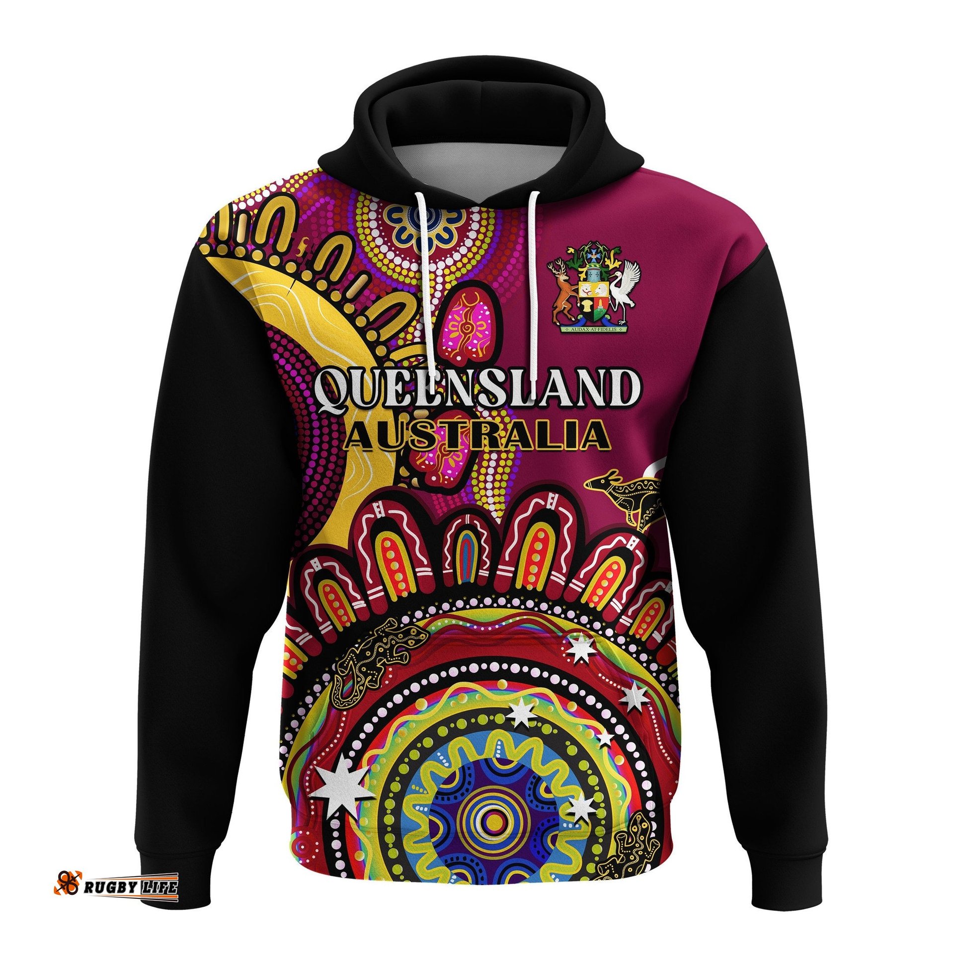 queensland state hoodie qld australian indigenous art