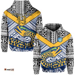 custom text and number eels rugby hoodie polynesian tapa pattern premiers