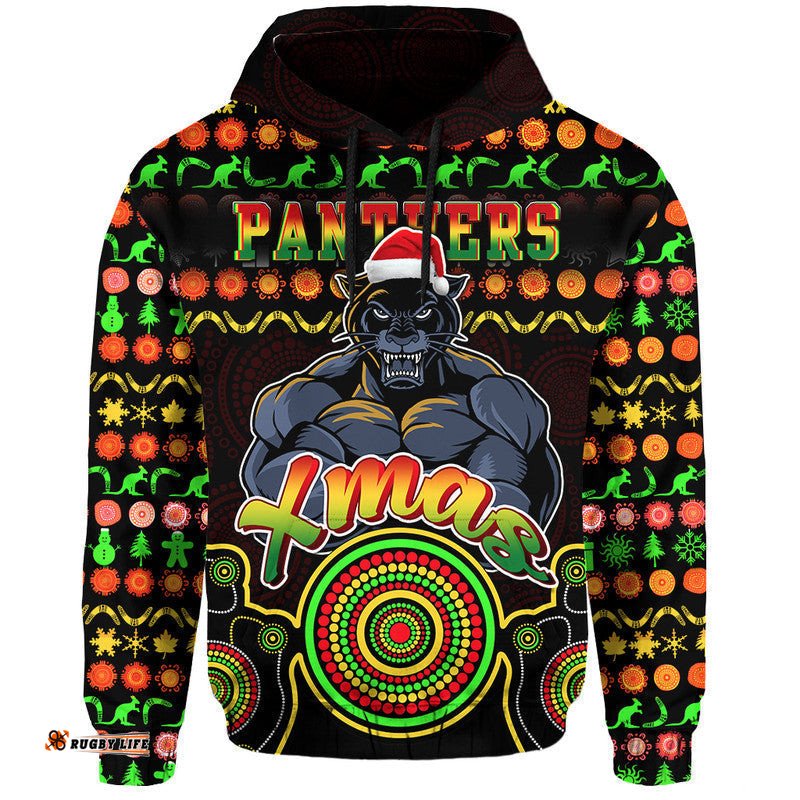 panthers christmas vibe with aboriginal dot panting style zip up and pullover hoodie
