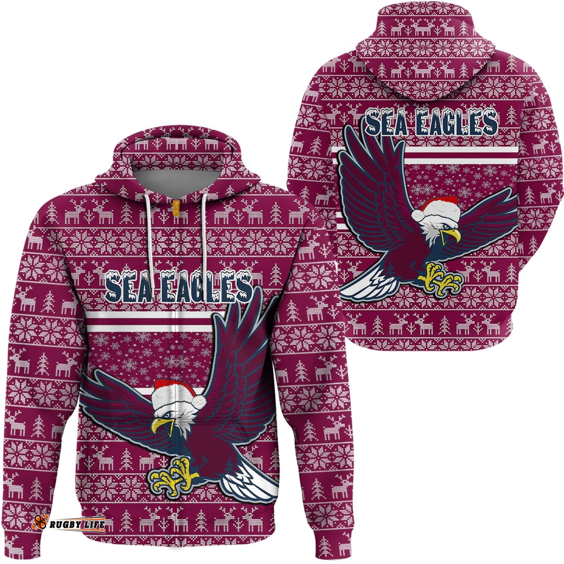 vibe hoodie clothing manly warringah sea eagles christmas zip hoodie