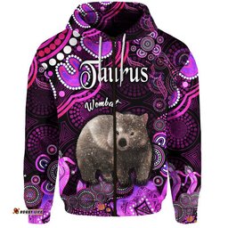 australian astrology zip up and pullover hoodie taurus wombat zodiac aboriginal vibes pink