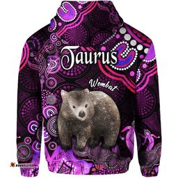 australian astrology zip up and pullover hoodie taurus wombat zodiac aboriginal vibes pink