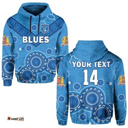 custom text and number nsw blues rugby hoodie new south wales aboriginal dot painting unique version