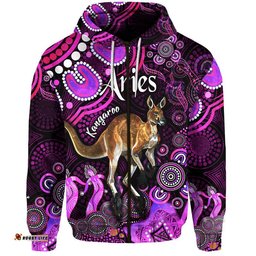 australian astrology zip up and pullover hoodie aries kangaroo zodiac aboriginal vibes pink