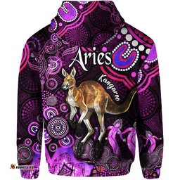 australian astrology zip up and pullover hoodie aries kangaroo zodiac aboriginal vibes pink