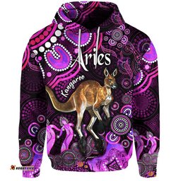 australian astrology zip up and pullover hoodie aries kangaroo zodiac aboriginal vibes pink