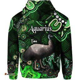 australian astrology zip up and pullover hoodie aquarius emu glider zodiac aboriginal vibes green
