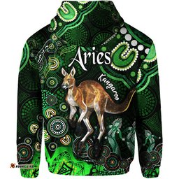 australian astrology zip up and pullover hoodie aries kangaroo zodiac aboriginal vibes green