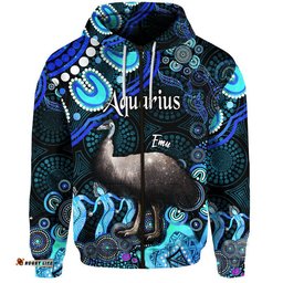 australian astrology zip up and pullover hoodie aquarius emu glider zodiac aboriginal vibes blue
