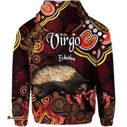 australian astrology zip up and pullover hoodie virgo echidna zodiac aboriginal vibes red