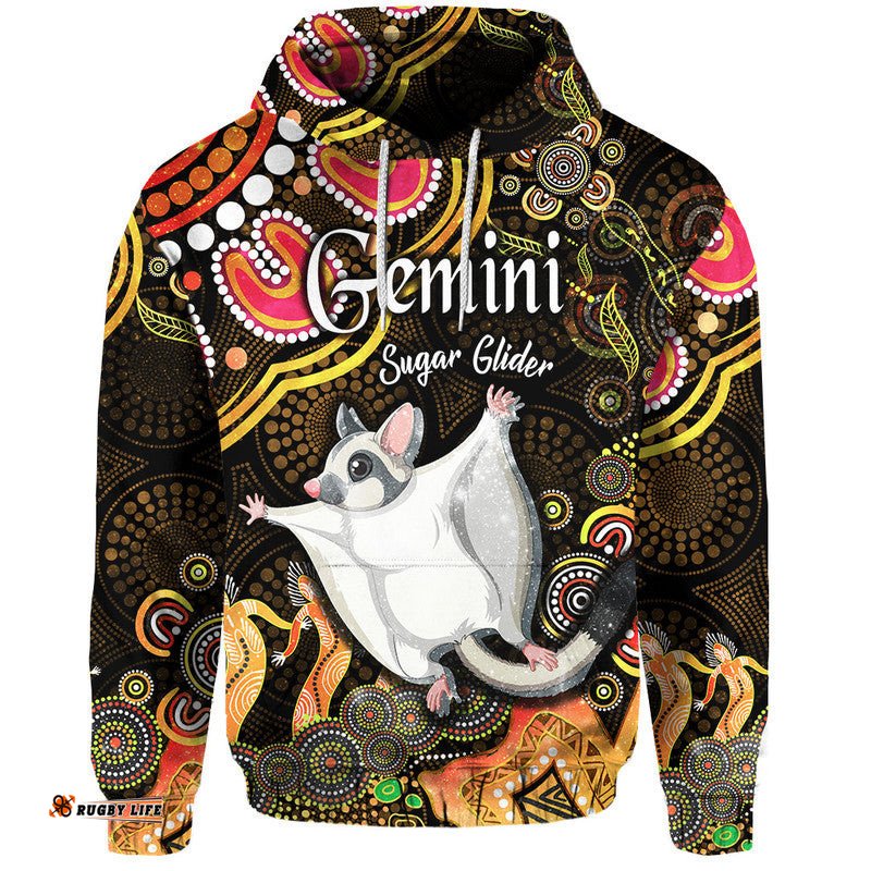custom personalised australian astrology zip up and pullover hoodie gemini sugar glider zodiac aboriginal vibes gold