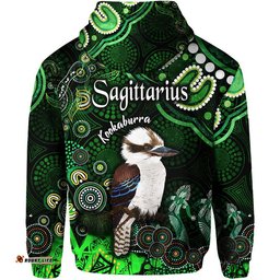 australian astrology zip up and pullover hoodie sagittarius kookaburra zodiac aboriginal vibes green