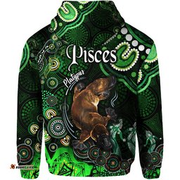 australian astrology zip up and pullover hoodie pisces platypus zodiac aboriginal vibes green