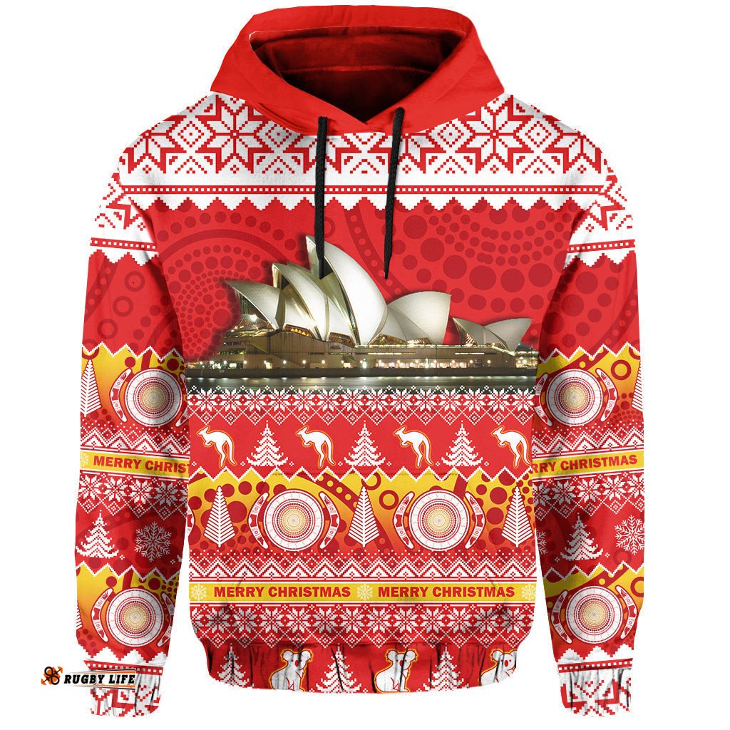 custom personalised australia hoodie sydney opera house aboriginal art merry christmas