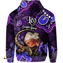 australian astrology zip up and pullover hoodie leo dragon lizard zodiac aboriginal vibes purple