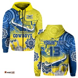custom text and number cowboys rugby hoodie aboriginal boomerang go premiers north queensland