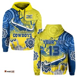 custom text and number cowboys rugby hoodie aboriginal boomerang go premiers north queensland