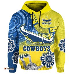 custom text and number cowboys rugby hoodie aboriginal boomerang go premiers north queensland