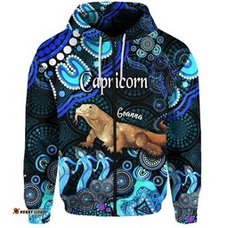 custom personalised australian astrology zip up and pullover hoodie capricorn goanna zodiac aboriginal vibes blue