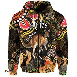 custom personalised australian astrology zip up and pullover hoodie aries kangaroo zodiac aboriginal vibes gold