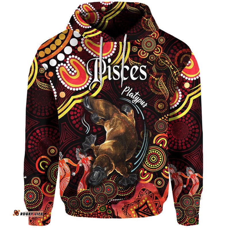 australian astrology zip up and pullover hoodie pisces platypus zodiac aboriginal vibes red