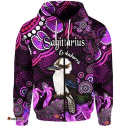 custom personalised australian astrology zip up and pullover hoodie sagittarius kookaburra zodiac aboriginal vibes pink
