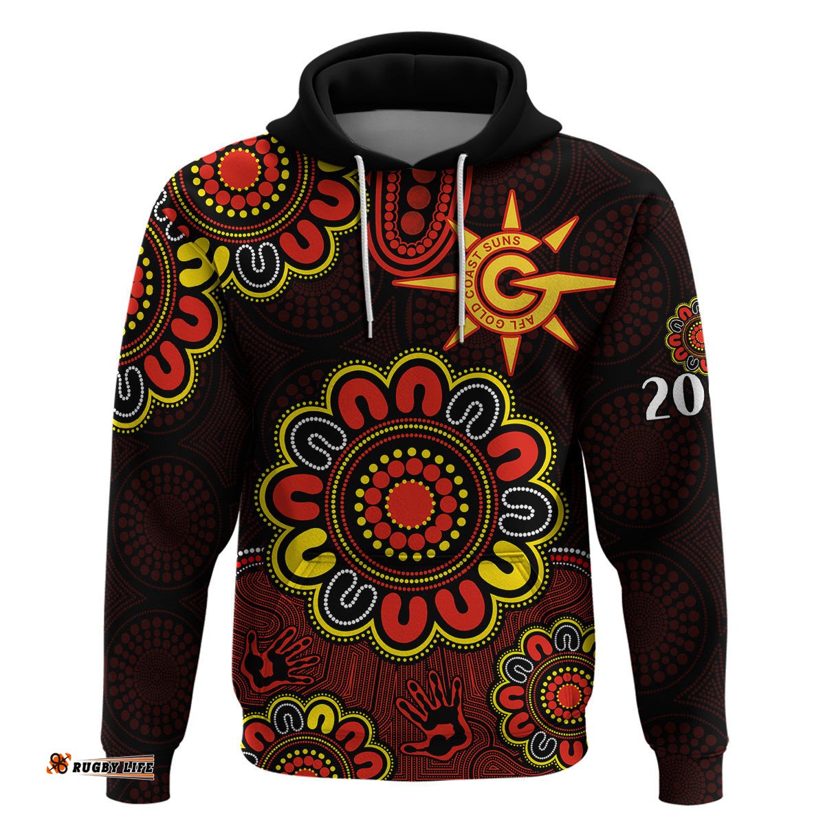 custom personalised afl gold coast suns 2009 aboriginal red style hoodie