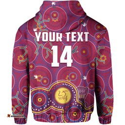 custom text and number brisbane football hoodie indigenous pattern go lions unique version
