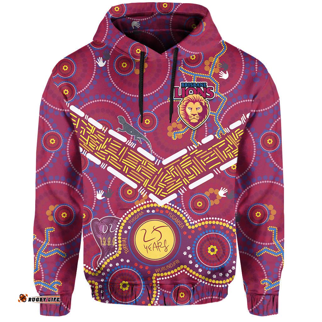 custom text and number brisbane football hoodie indigenous pattern go lions unique version