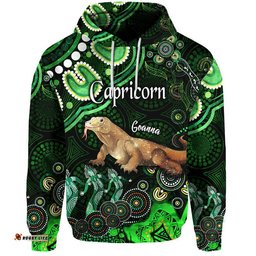 australian astrology zip up and pullover hoodie capricorn goanna zodiac aboriginal vibes green