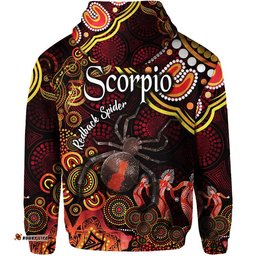australian astrology zip up and pullover hoodie scorpio redback spider zodiac aboriginal vibes red