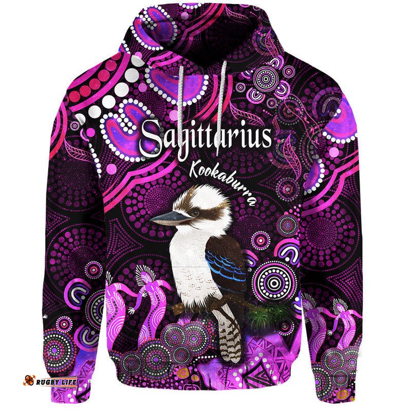 australian astrology zip up and pullover hoodie sagittarius kookaburra zodiac aboriginal vibes pink