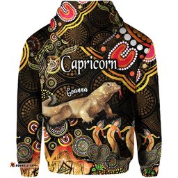 australian astrology zip up and pullover hoodie capricorn goanna zodiac aboriginal vibes gold