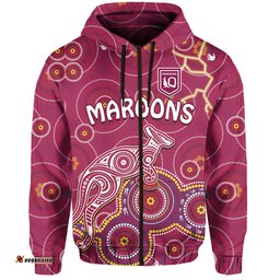 custom text and number maroons rugby hoodie kangaroo indigenous pattern unique version