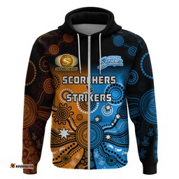 custom text and number perth scorchers and adelaide strikers cricket hoodie aboriginal art