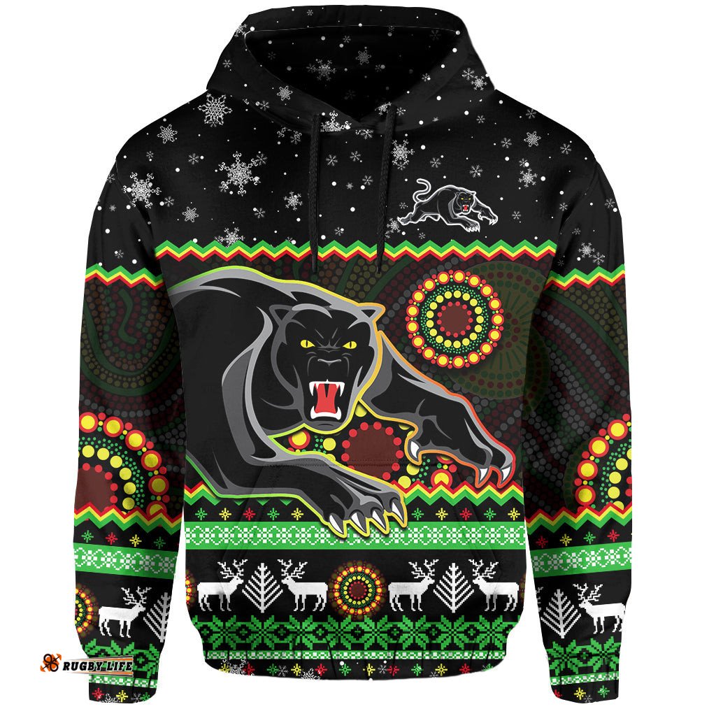 custom personalised panthers christmas hoodie aboriginal pattern penrith black version