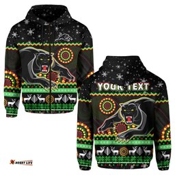 custom personalised panthers christmas hoodie aboriginal pattern penrith black version