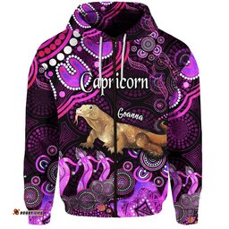 australian astrology zip up and pullover hoodie capricorn goanna zodiac aboriginal vibes pink