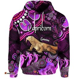 australian astrology zip up and pullover hoodie capricorn goanna zodiac aboriginal vibes pink