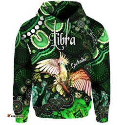 custom personalised australian astrology zip up and pullover hoodie libra cockatoo glider zodiac aboriginal vibes green
