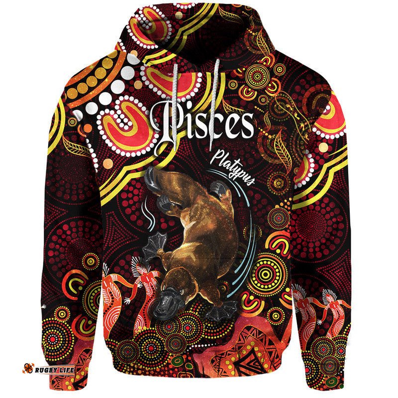 custom personalised australian astrology zip up and pullover hoodie pisces platypus zodiac aboriginal vibes red