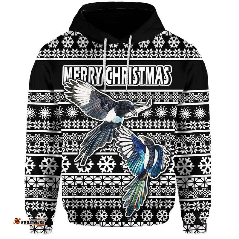 custom personalised australian magpies christmas vibe with aboriginal dot painting style zip up and pullover hoodie