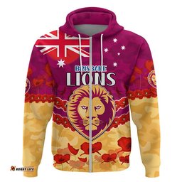 brisbane lions football anzac zip up and pullover hoodie lest we forget