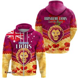 brisbane lions football anzac zip up and pullover hoodie lest we forget