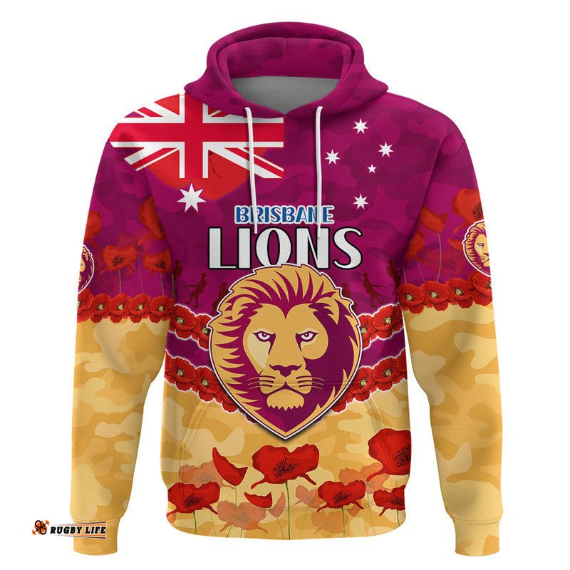 brisbane lions football anzac zip up and pullover hoodie lest we forget