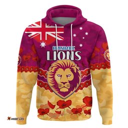 brisbane lions football anzac zip up and pullover hoodie lest we forget