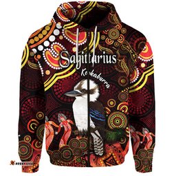 australian astrology zip up and pullover hoodie sagittarius kookaburra zodiac aboriginal vibes red