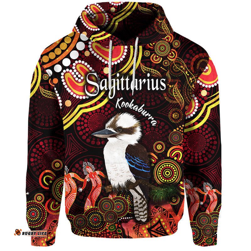 australian astrology zip up and pullover hoodie sagittarius kookaburra zodiac aboriginal vibes red